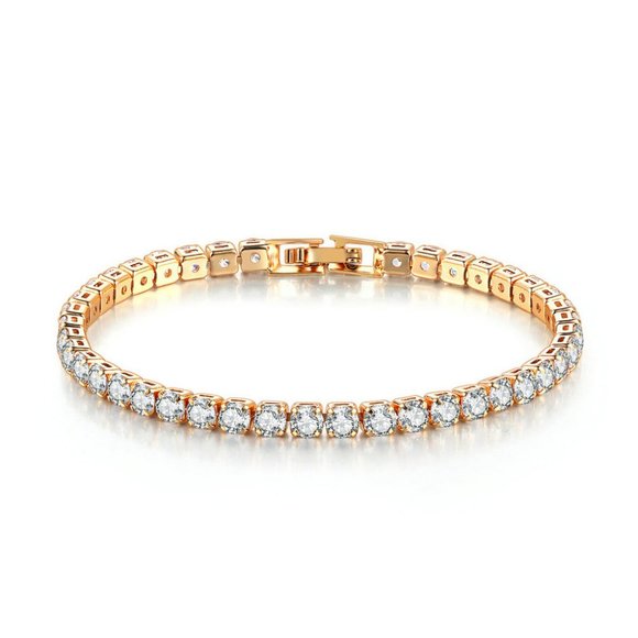 NEW 18K Yellow Gold Plated Round Diamond Bracelet - Picture 3 of 3